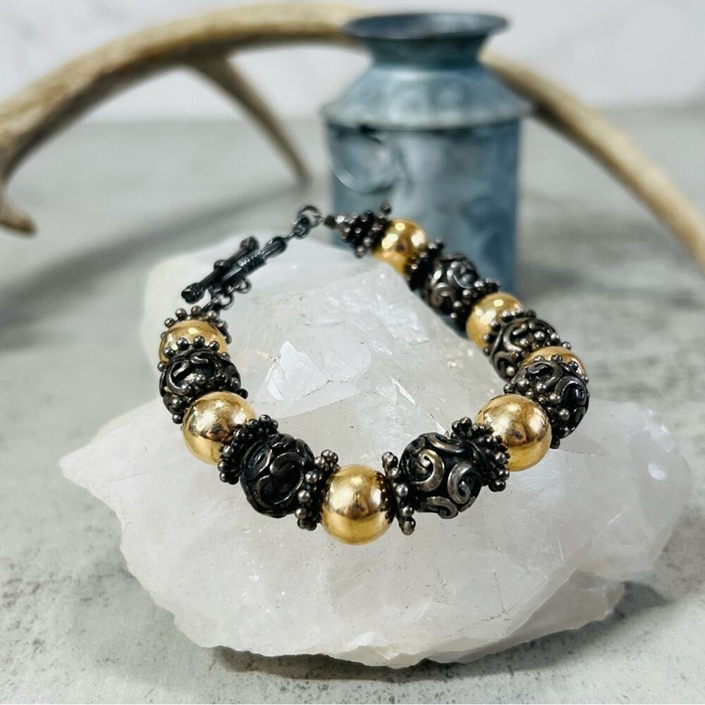 Sterling Silver Gold Tone Beaded Bracelet 6in.